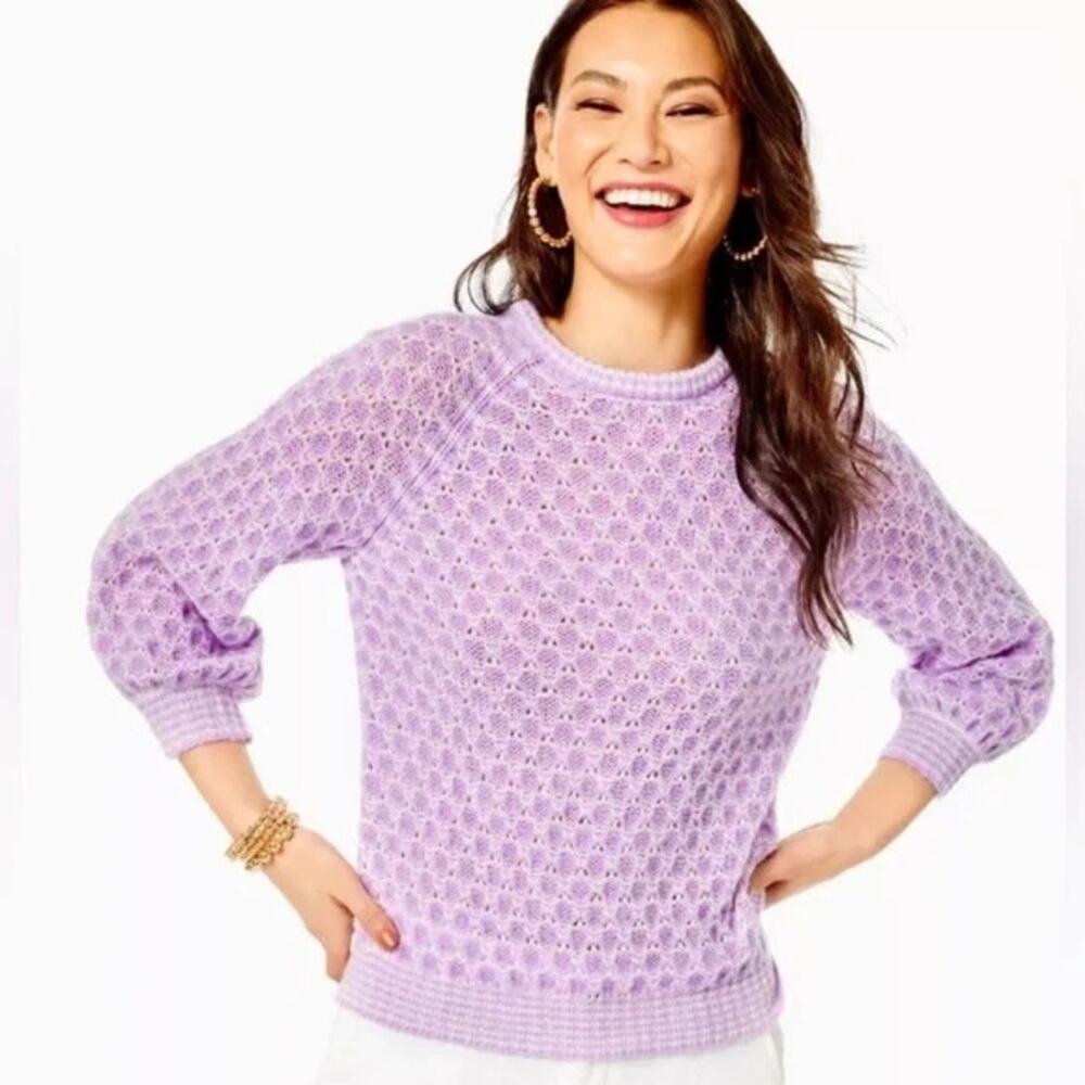 Lilly Pulitzer Corabelle Purple Iris Honeycomb Sweater White size small
